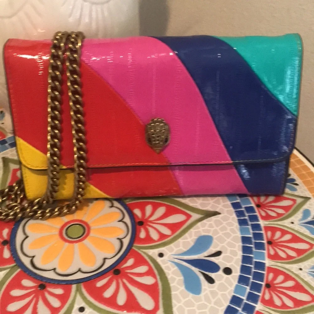 KURT GEIGER LONDON Kensington Multi Color Stripe Chain Wallet - Picture 5 of 13